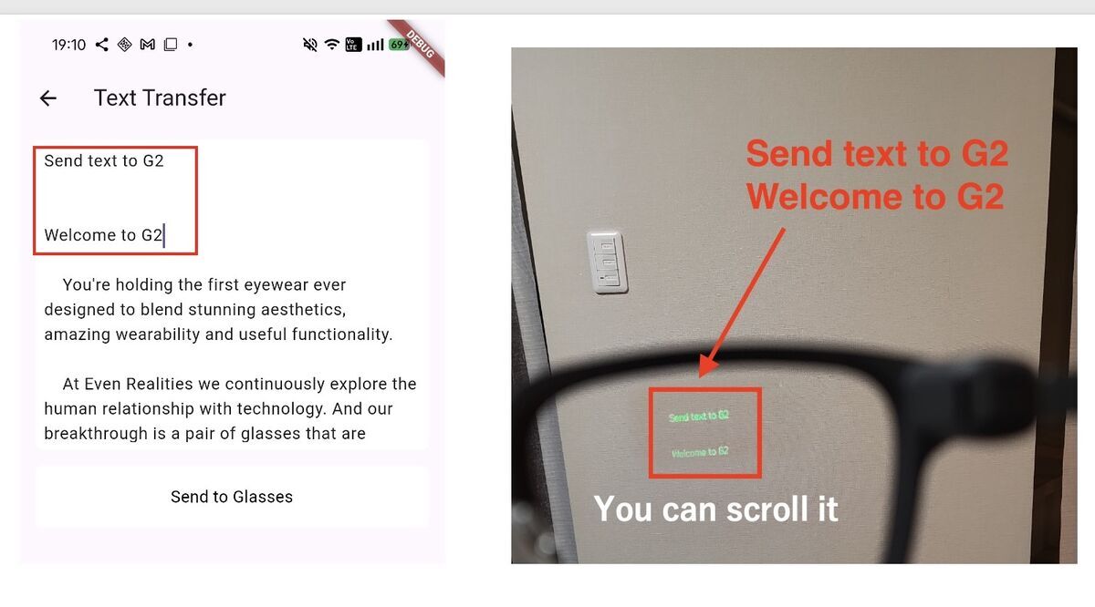 G2 received text from smartphone app