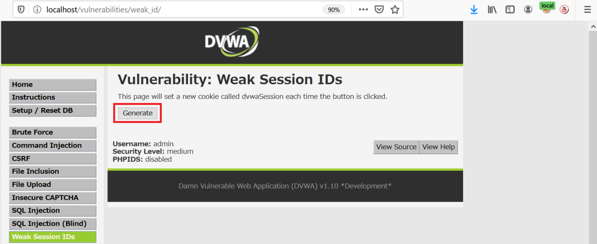 Weak Session Ids DVWAでWeak Session IDs(Medium) - Shikata Ga Nai