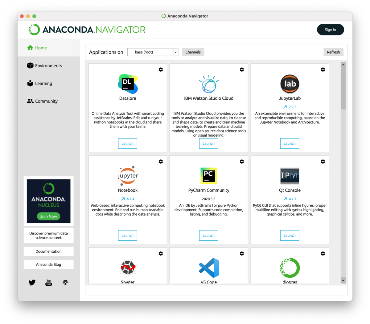 Anaconda-Navigatorの初期画面