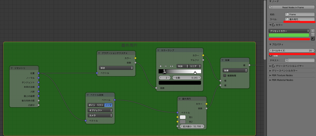 Blender ノードエディタ フレームのカスタマイズ
