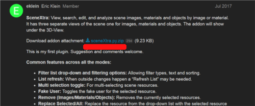 Blenderのアドオン【SceneXtra】のダウンロードボタン