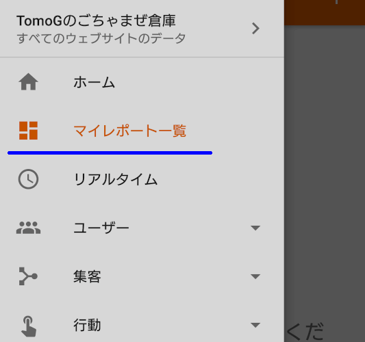 Googleアナリティクスのマイレポート一覧の項目