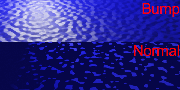 Blenderでマスグレイブテクスチャを使ったときのバンプとノーマルの違いの比較画像