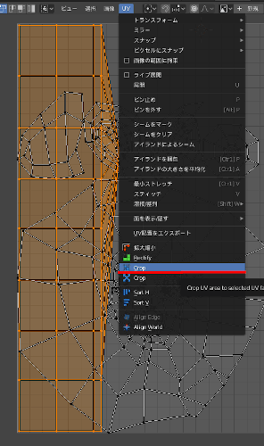 Blenderの無料アドオン【TexTools】の上にあるCrop実行時の様子