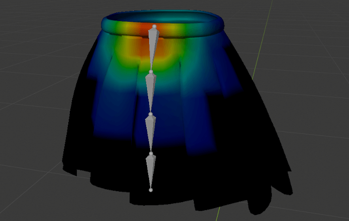 Blenderでスカートリギングのスカートオブジェクトのウェイト設定