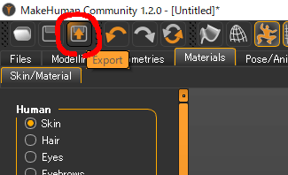MakeHumanのエクスポートボタン