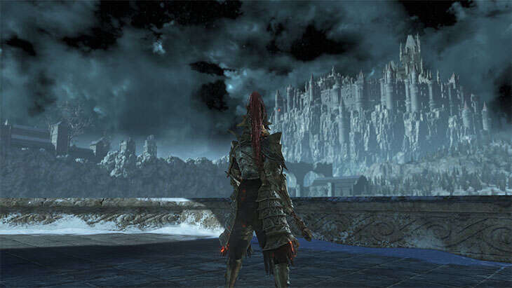 Dark Souls 3のアノールロンドから見たロスリック城