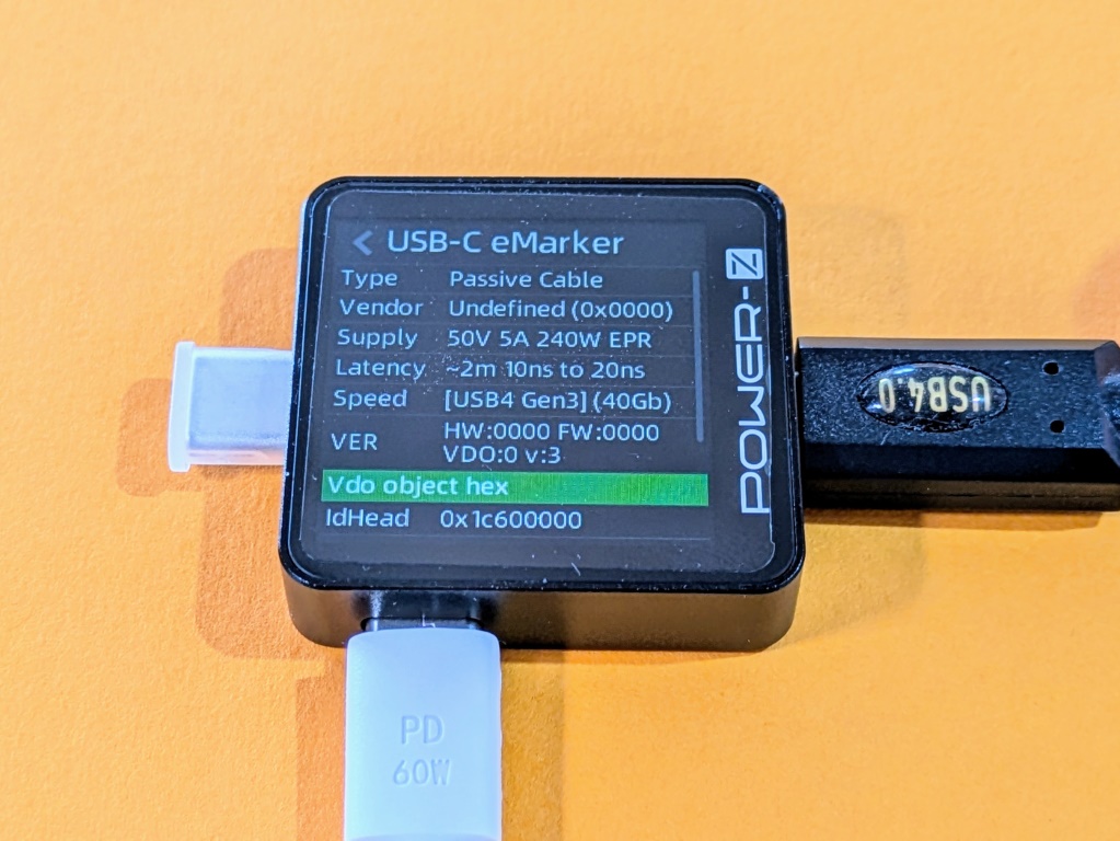 USBテスター KM003Cを使って手元のC to C ケーブルのeMarkerを