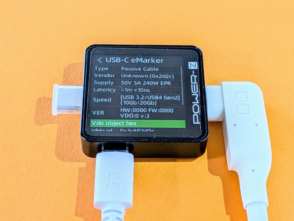 USBテスター KM003Cを使って手元のC to C ケーブルのeMarkerを