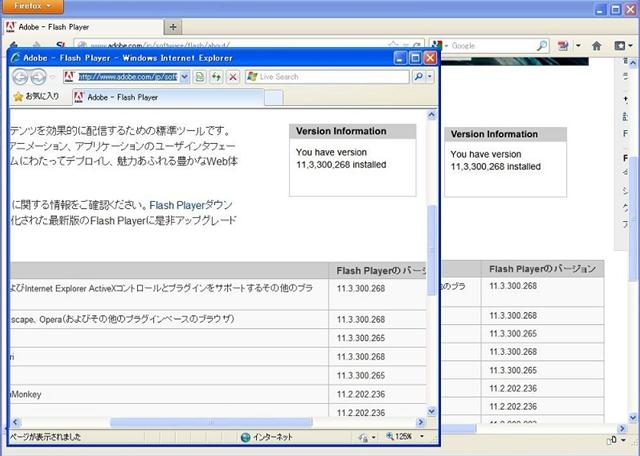 Adobe Flash Player 11.3.300.268のテスト。