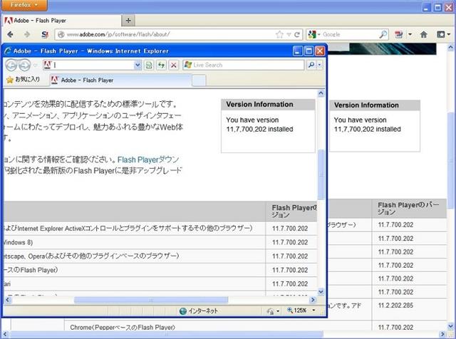 Adobe Flash Player 11.7.700.202 のテスト。