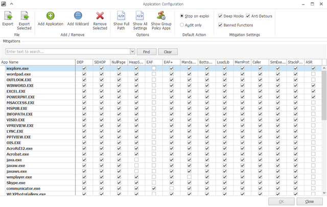 関連アプリに対し、EMET5.5 の EAF 処理を外す。( EAF チェックオフ。 ) 