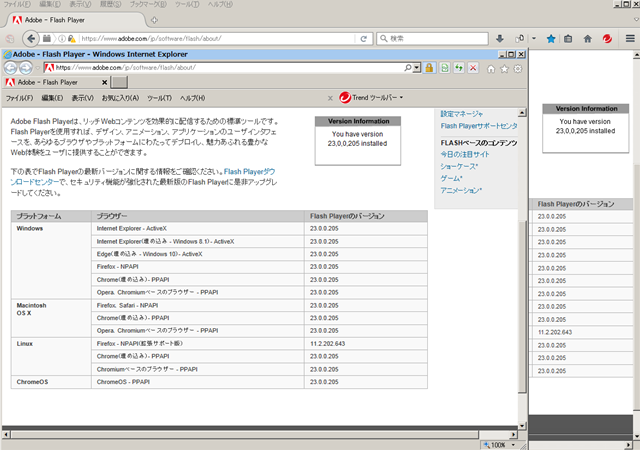 Adobe Flash Player 23.0.0.205 のテスト。 Adobe Flash Player 23.0.0.205 のテスト。