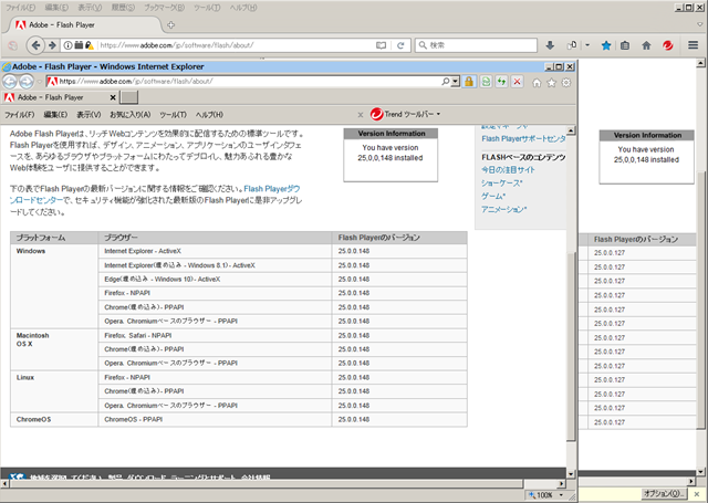 Adobe Flash Player 25.0.0.148 のテスト。 Adobe Flash Player 25.0.0.148 のテスト。