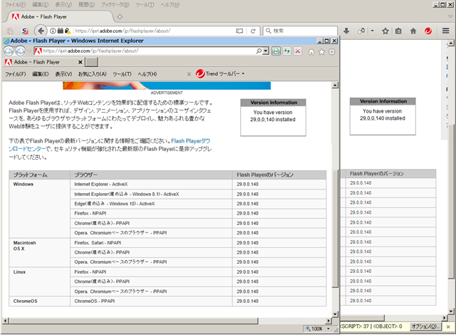 Adobe Flash Player 29.0.0.140 のテスト。
