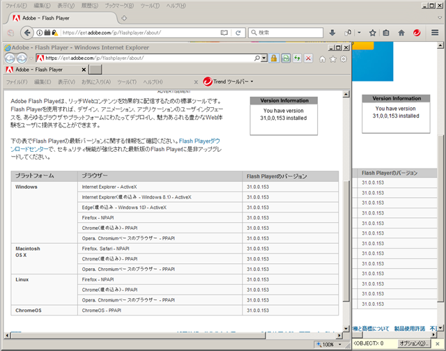 Adobe Flash Player 31.0.0.153 のテスト。