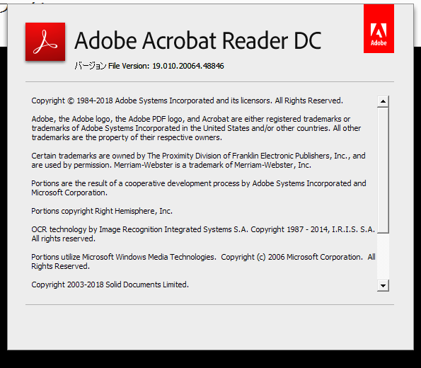 Adobe Acrobat Reader DC 19.010.20064 詳細バージョン情報。 Adobe Acrobat Reader DC 19.010.20064 詳細バージョン情報。