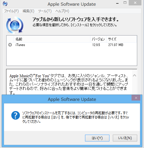  iTunes 12.9.5 for Windows のアップデート