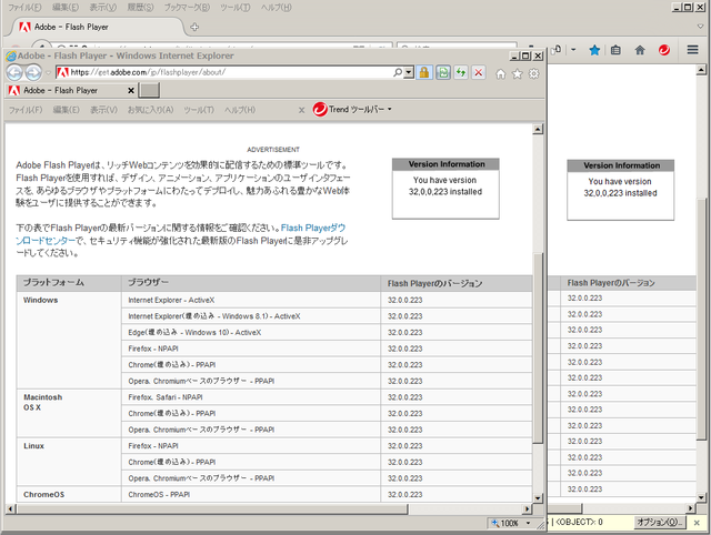 Adobe Flash Player 32.0.0.223 のテスト