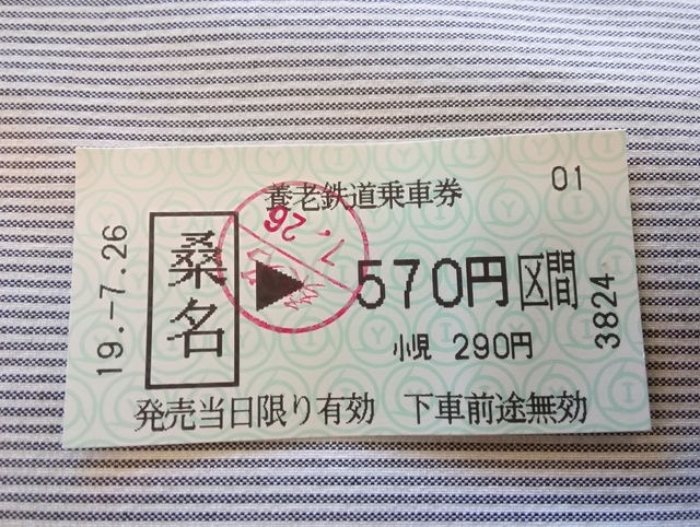 乗車券(往路、桑名&rarr;養老)
