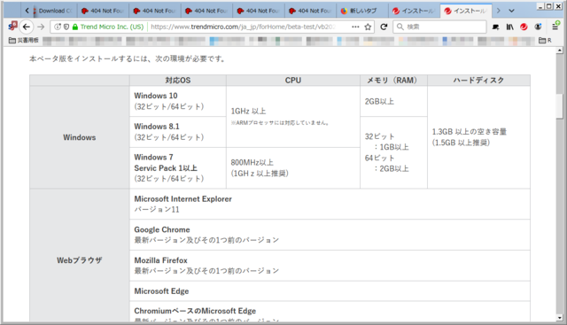ウイルスバスター クラウド 17.0β の動作環境 