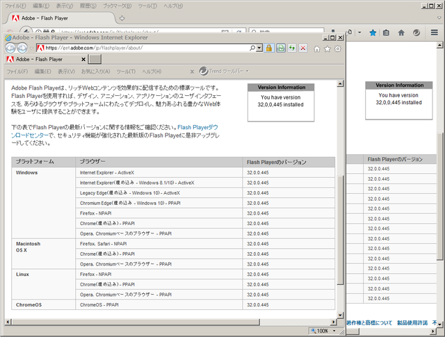 Adobe Flash Player 32.0.0.445 のテスト