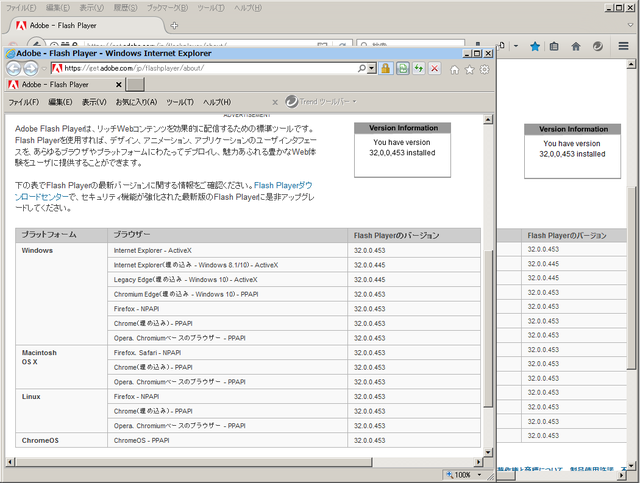 Adobe Flash Player 32.0.0.453 のテスト