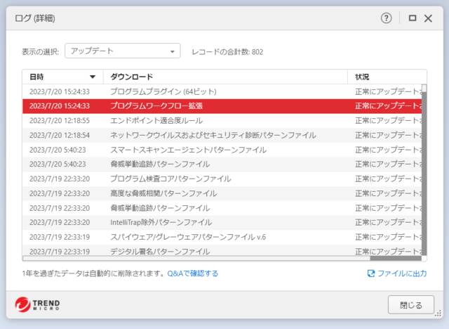ウイルスバスター 17.7.1940 のアップデートログ 64bit版