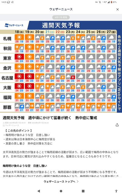 週間天気予報 2025-06-17 