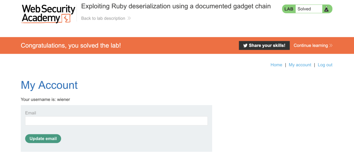 「Exploiting Ruby deserialization using a documented gadget chain」が解けなかっ ...