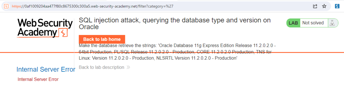 Lab: SQL injection attack, querying the database type and version on ...