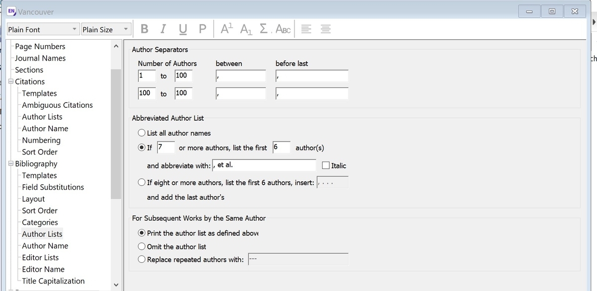 Endnote　著者数を変更する