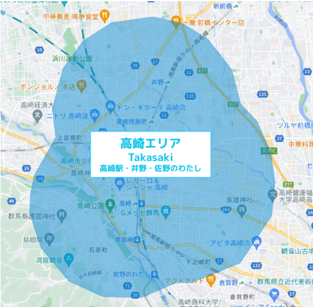 Wolt 高崎の配達可能エリア
