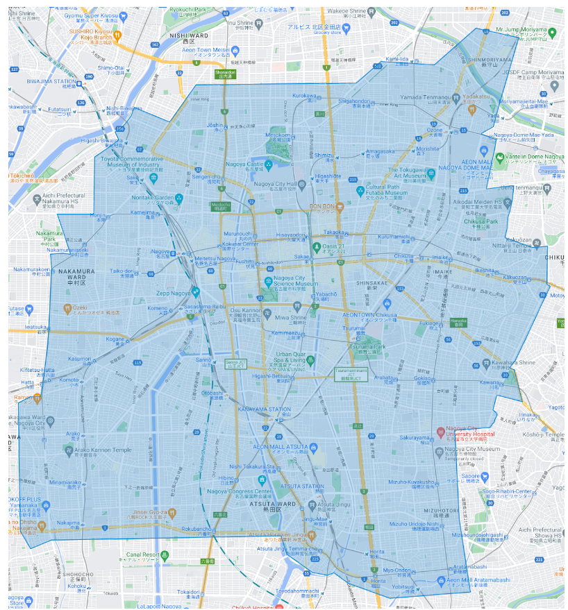 Wolt名古屋の配達可能エリア