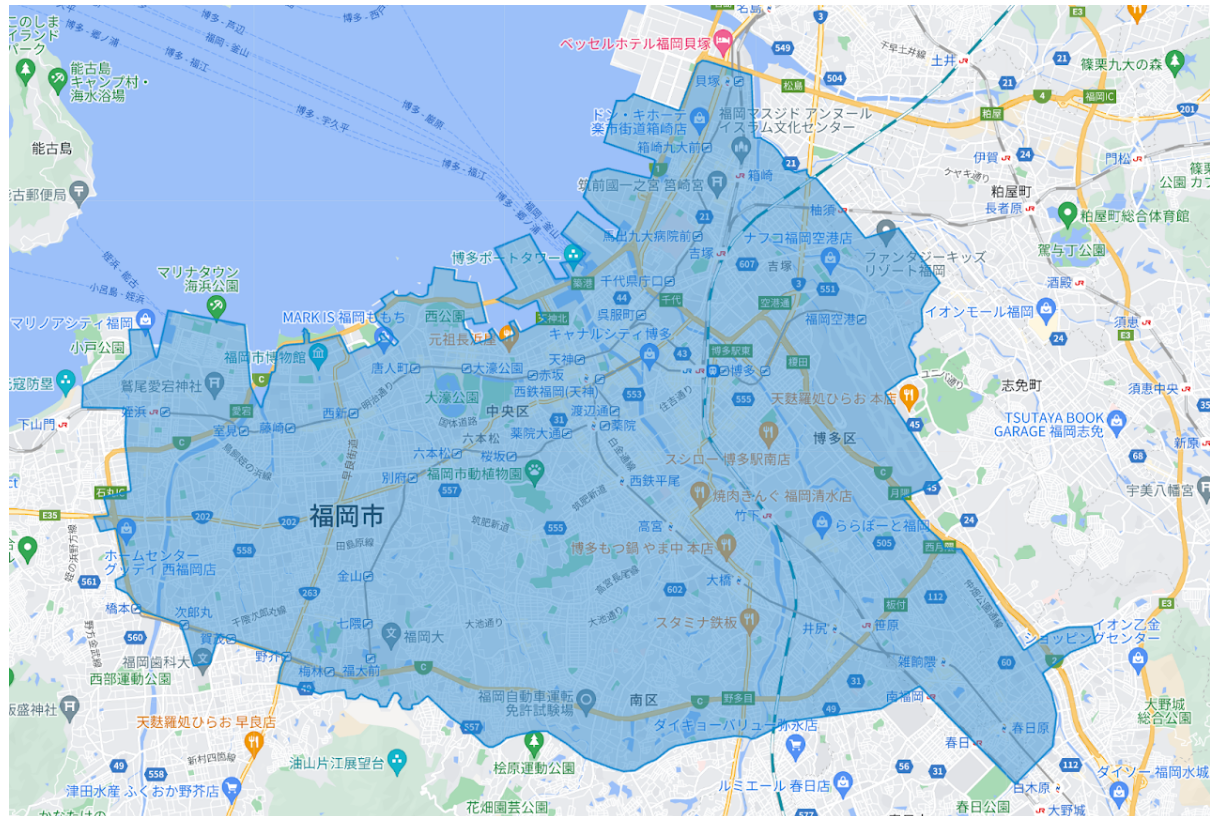 Wolt 福岡の配達可能エリア