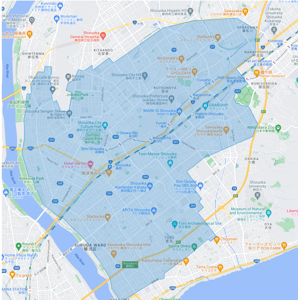 wolt 静岡の配達可能エリア