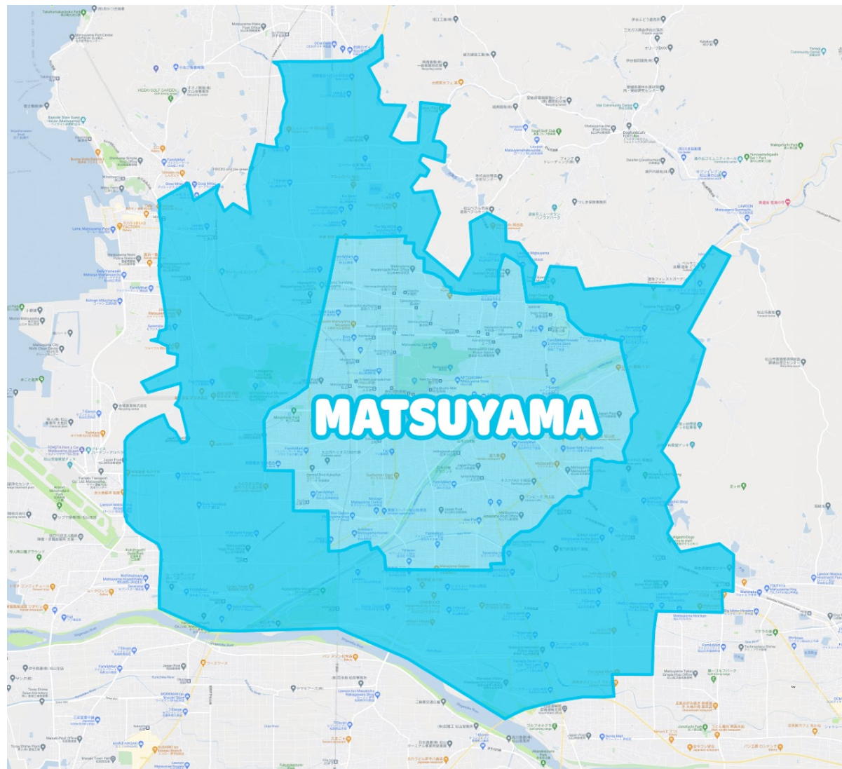 wolt 松山のエリアマップ