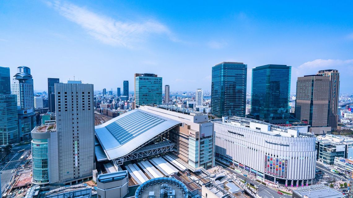 大阪駅(左下)とその周辺地域