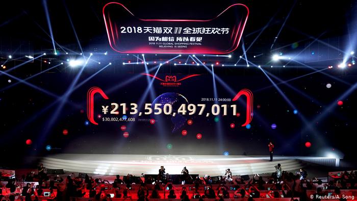 November 11 is Singles Day in China, which sees hundreds of billions of yuan worth of goods sold online A screen showing Alibaba group's Singles Day sales (Reuters/A. Song)