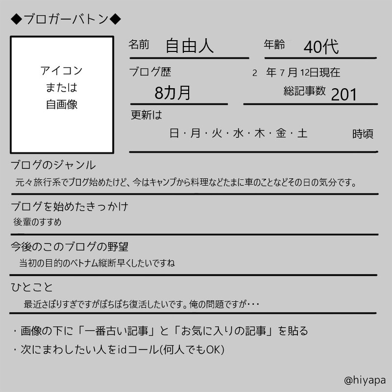 さぼり気味のブロガーにまさかのブロガーバトン 詐欺師自由人 仮