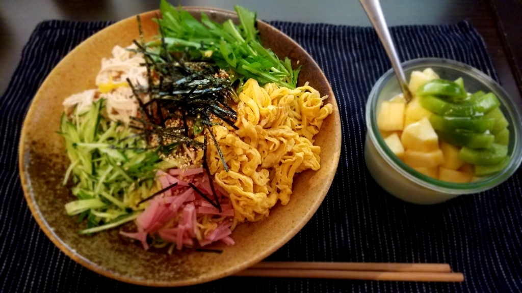 4日 冷やし中華が晩ごはんでした 妻のご飯とコンビニ飯