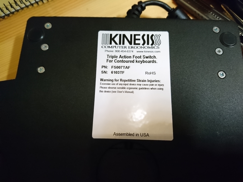KINESIS トリプルアクションフットスイッチ Kinesis Triple Action Foot Switch(RJ11タイプ)のピンアサイン