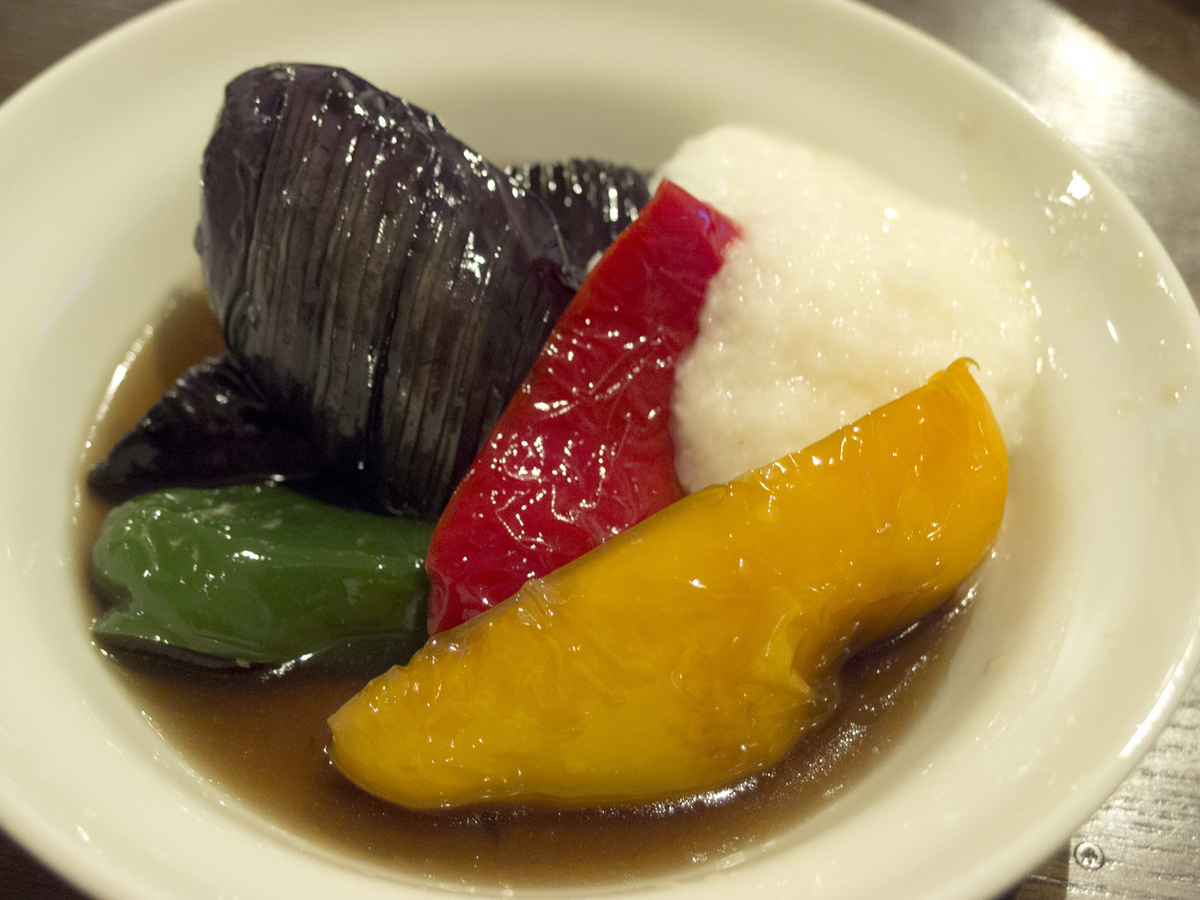 茄子, ナス, ナス料理, 揚げ浸し, 色止め, プロ, きれいな色, レシピ, ピーマン