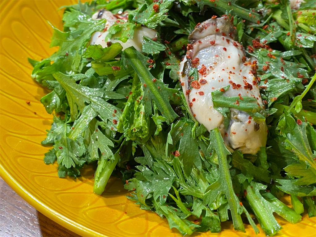 1月, 冬, サラダ, 春菊, 牡蠣, 塩昆布