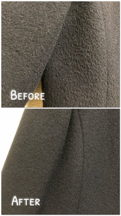 KENTの洋服ブラシで手入れしたコートのビフォーアフター