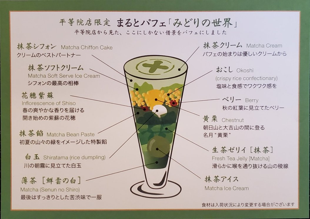 平等院店限定パフェ説明書き