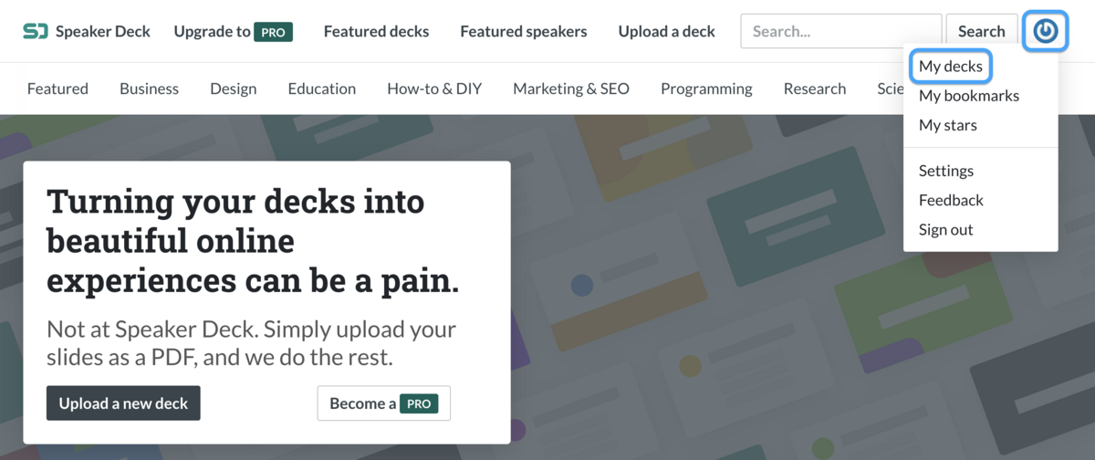My decks を選択する画面