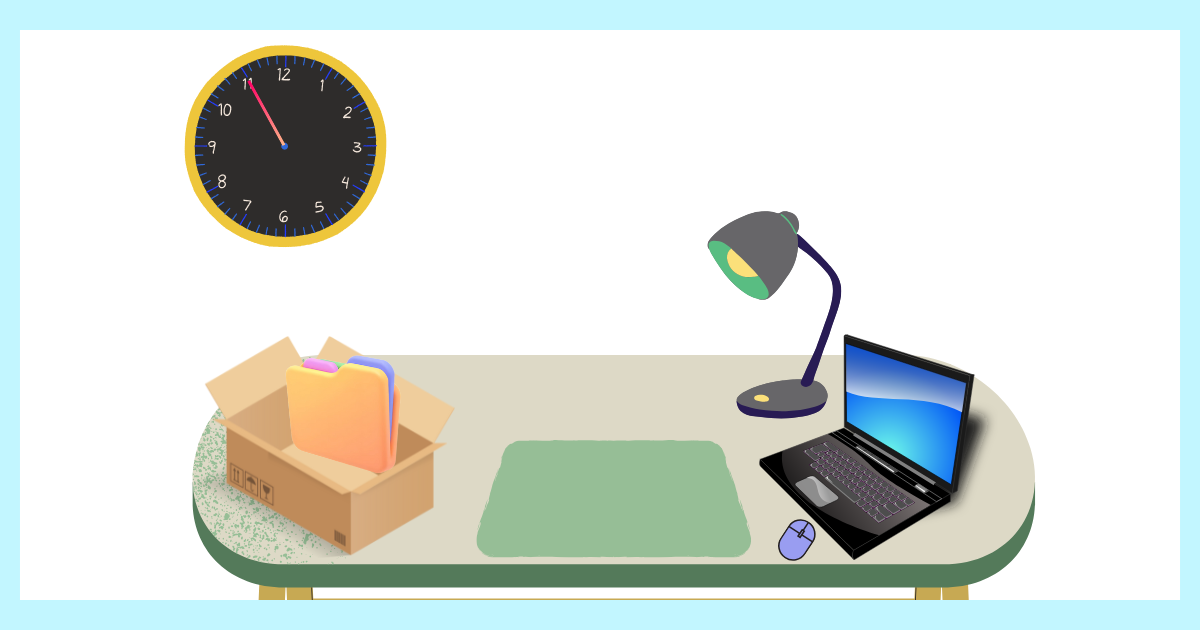 退勤5分前からデスク整理、「とりあえずBOX」も活用。そして、すぐに動ける空間を机上に確保。