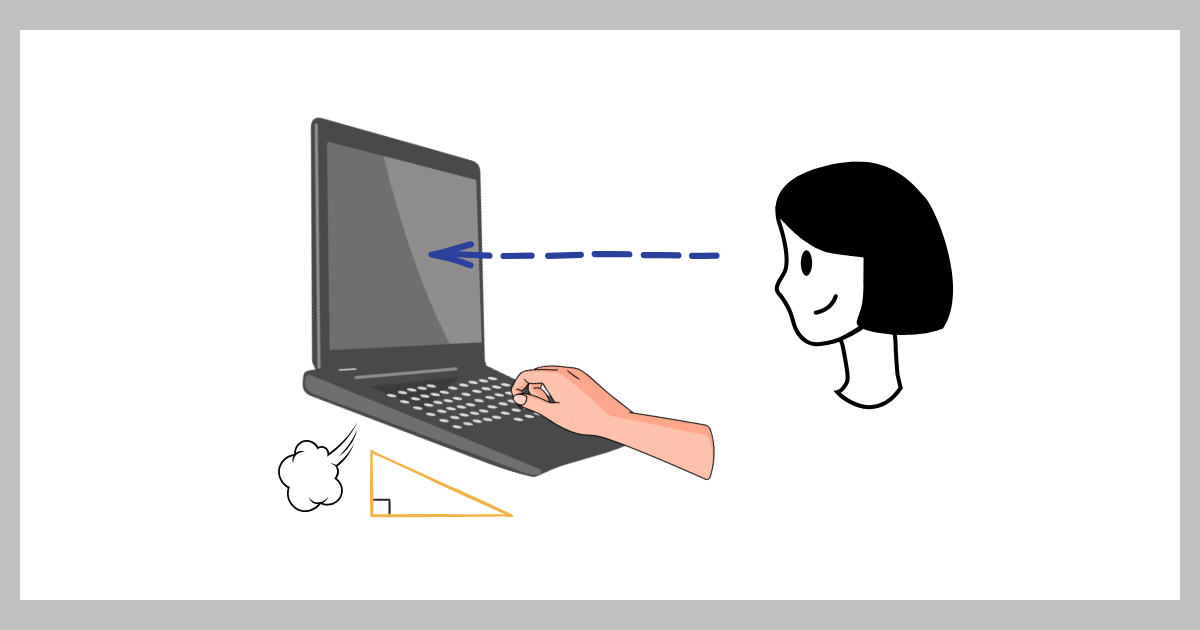 スタンドで角度をつけることで、ノートPCでも快適に作業ができる